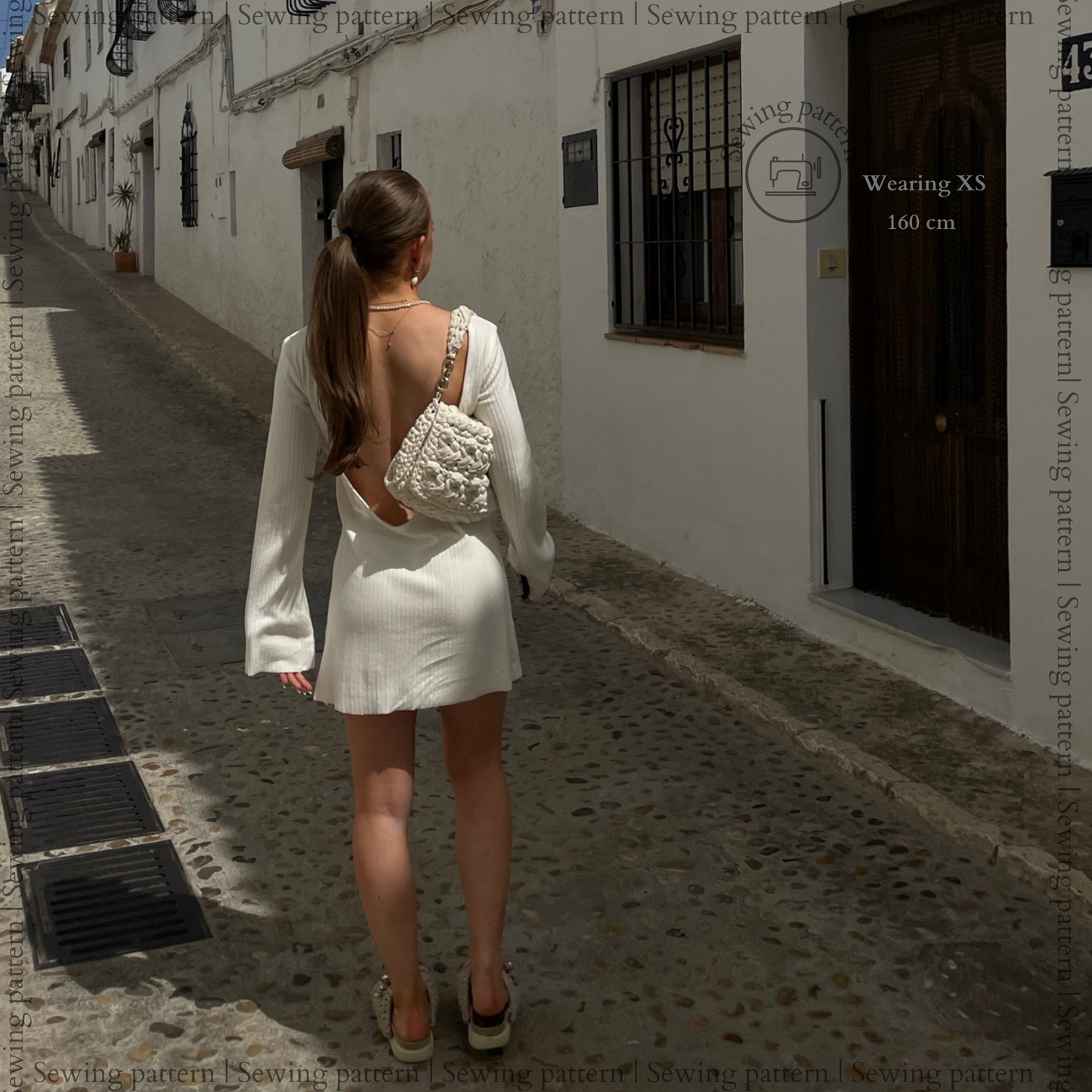 Open back long sleeve mini dress | Sewing pattern | Printable