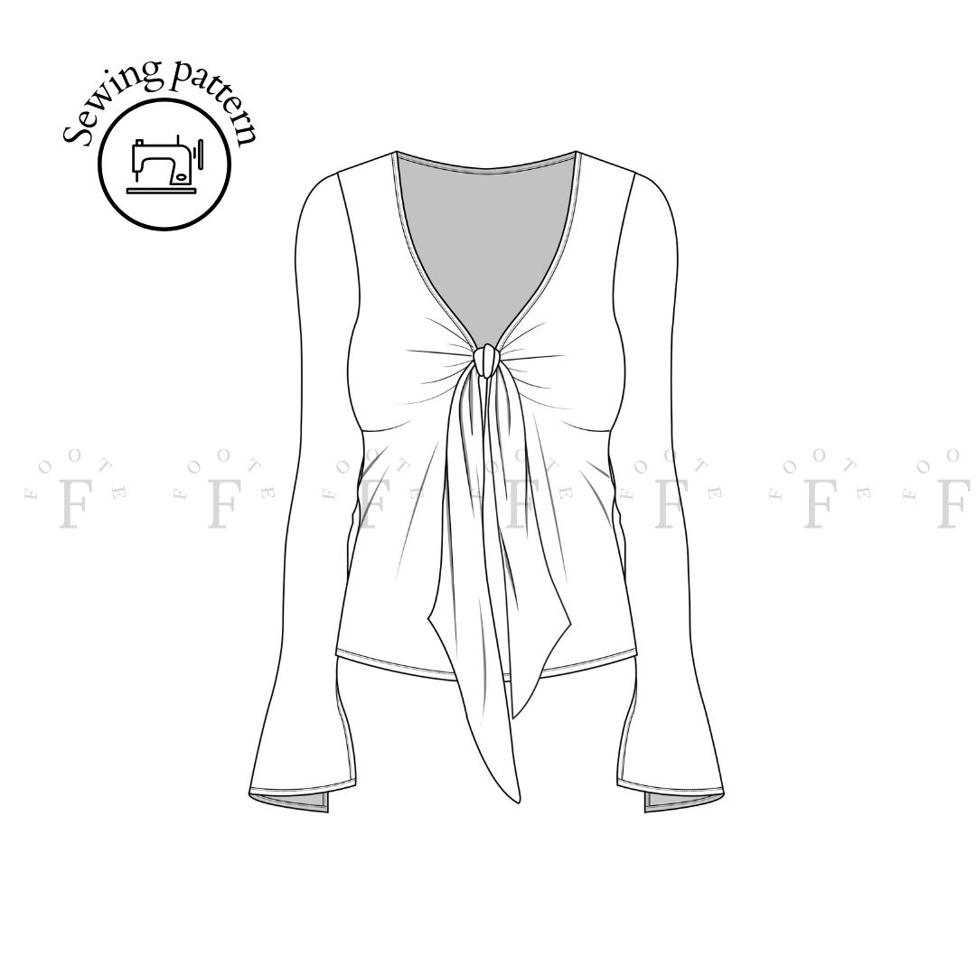 Long sleeve tying top | Sewing pattern | Printable